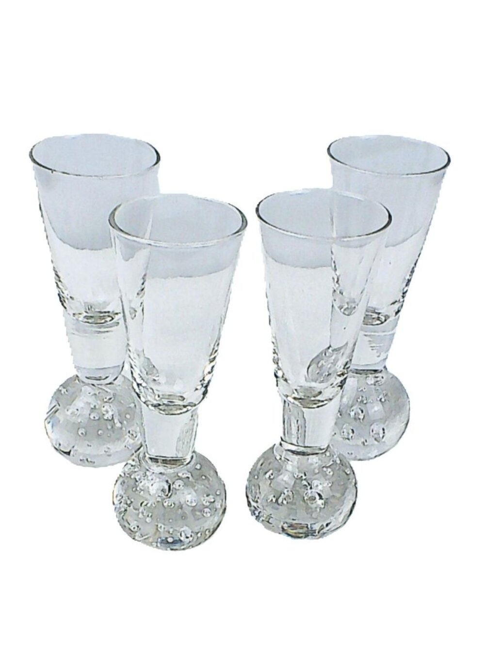 Vintage MCM Controlled Bubble Ball Base Shot Glasses - Set of 4 Clear Art Glass